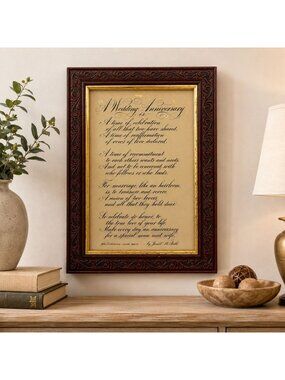 Wedding Anniversary Framed Poem Ornate Brown Gold Trim 8 X 11 Wall Hanging Gift